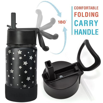 CHILLOUT LIFE 12oz Kids Insulated Stainless Steel Water Bottle with Leak Proof Straw Lid & 144 Stickers - color: Star Night Sky, style: 12 oz