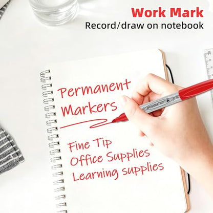 Red Permanent Marker, Fine Point Markers Quick Drying, Fade Resistant, No Smear, Waterproof, Smudge-Proof, Classroom Home Office Supplies, on Paper, Glass, Plastic, Metal, Wood, 18 Pack - color: red