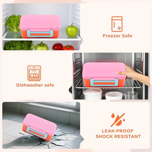 MAISON HUIS Bento Box for Kids with 8oz Soup Thermo, Insulated Lunch Bag & 17oz Water Bottle, 2-Compartment Bento Box with Built-In Ice Pack, Leak-Proof & BPA-Free (Pink) - color: Pink