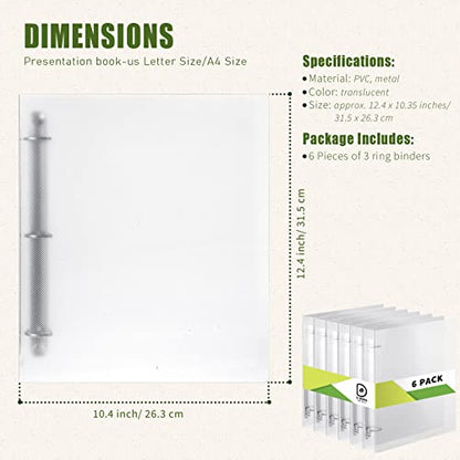 Crtiin 6 Pack 3 Ring Binder Clear Plastic 3 Holes Binder Notebook Covers, Snap Button Closure Refillable Notebook D/o Rings Binders Cover Protector for School Office Students Gifts(D Ring,1 Inch) - size: 1 Inch, style: D Ring