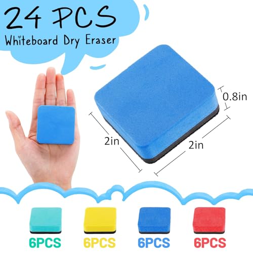 24Pcs Strong Magnetic Dry Erase Eraser, Classroom Must Haves, Square | 4 Color Mini Whiteboard Eraser, Classroom Essentials for Kindergarten, Prek, Elementary, Office - style: Square