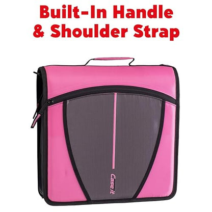 Case-it Mighty Zip Tab Zipper Binder, 3" O-Ring with 5-Color tabbes, Expanding File Folder and Shoulder Strap and Handle, D-146-Light Pink (Pack of 6) - color: Light Pink, size: (Pack of 6)