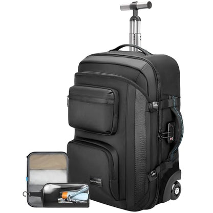 Carry on backpack with wheels, Rolling backpack with Dry-Wet Pocket, TSA Lock, Laptop Compartment, Water-Resistant for Men Women, Work, Air Travel（3-Piece Set-Includes Toiletry & Storage Bag） - color: Black-two