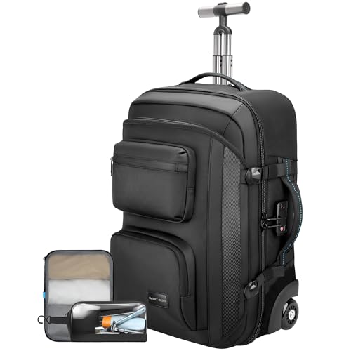 Carry on backpack with wheels, Rolling backpack with Dry-Wet Pocket, TSA Lock, Laptop Compartment, Water-Resistant for Men Women, Work, Air Travel（3-Piece Set-Includes Toiletry & Storage Bag） - color: Black-two