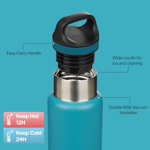 BJPKPK Insulated Water Bottle 18OZ Stainless Steel Water Bottle with Handle Double Walls Vacuum Insulated BPA Free Flask, Laguna - color: Laguna, size: 18 Ounces