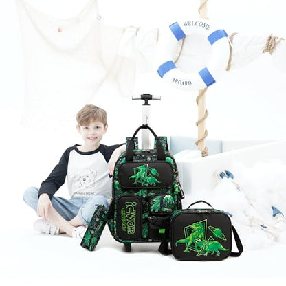 Kids Rolling Backpack with Wheels for Elementary Preschool Students 16inch Boys Travel Luggage Carry on Backpack for Boys Ages 6-8 Dinosaur - color: B Dinosaur