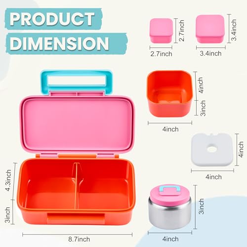 PIQUEBAR Kids Lunch Box with 8oz Thermo, Leakproof Bento Box with Insulated Bag, Kids Insulated Water Bottle with Straw, Food Lunch Container for Back to School Girls, Pink - color: Pink