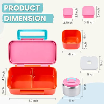 PIQUEBAR Kids Lunch Box with 8oz Thermo, Leakproof Bento Box with Insulated Bag, Kids Insulated Water Bottle with Straw, Food Lunch Container for Back to School Girls, Pink - color: Pink