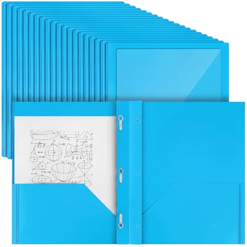 Teling 24pcs Heavy Duty Plastic Folders with Clear Front Pocket and Card Slot, 3 Prongs and 2 Pockets, Letter-Size, Reports Document Presentations Office Supplies, Back to School Gifts (Sky Blue) - color: Sky Blue