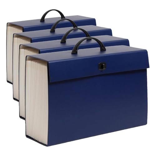 Smead Portable Expanding File Box, 19 Pockets, Blank Tabs, Printed Labels, Latch Closure, Legal Size, Blue (70806) (Pack of 4) - color: Blue, size: Legal (Pack of 4)