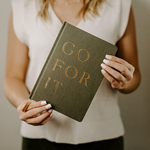 Sweet Water Decor Cute Motivational Lined Composition Notebook for Women, 100 Ruled Pages for Writing, Diary with Fabric Inspirational Olive Cover (Go For It) - style: Go For It