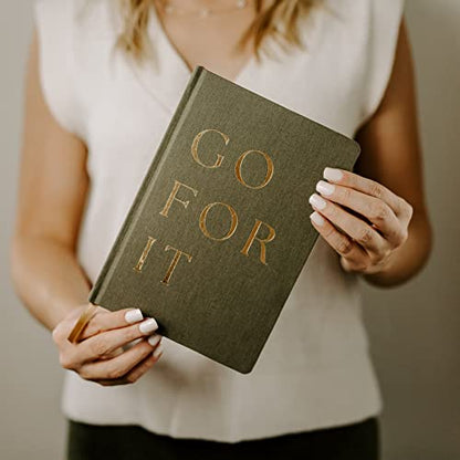 Sweet Water Decor Cute Motivational Lined Composition Notebook for Women, 100 Ruled Pages for Writing, Diary with Fabric Inspirational Olive Cover (Go For It) - style: Go For It