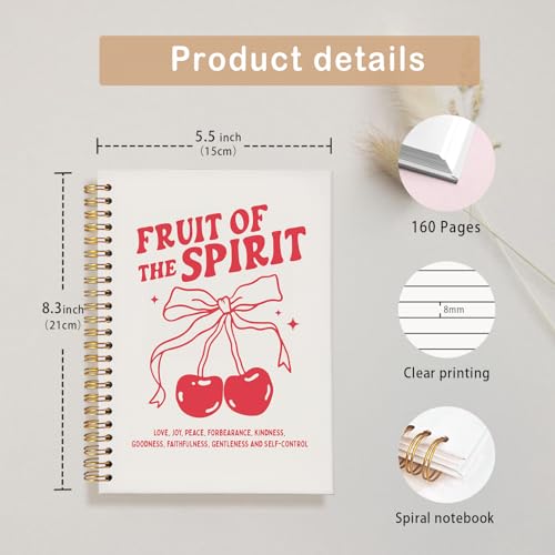 Gift for Woman Fruit of the Spirit Coquette Notebook | Office Supplies,Cherry Bow Notepad A5, Preppy Christian-Inspired Notepad for Girls,Spiral Stationery Gift 5.5x8.3 - color: Cherry - fruit of the spirit