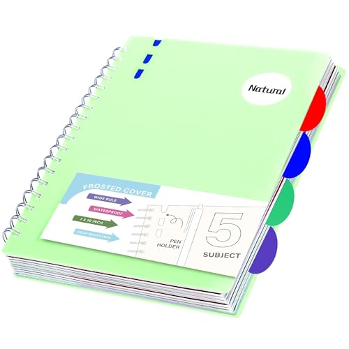 FLYING EAGLE Hardcover Spiral Notebooks 7" X 10" Note Taking 5 Subject Notebook Wide Ruled with Dividers, 204 Pages Lined Spiral Journal Notebook for Work Writing, Green B5 - color: C.Green, size: B5(7x10in)-1 Pack