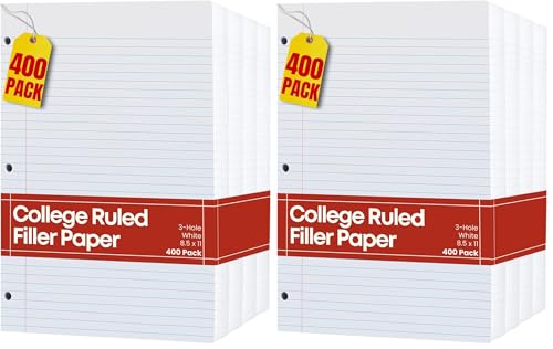 1InTheOffice Loose Leaf Paper College Ruled, Filler Paper 8 1/2" x 11", 400 Sheets (400 Sheets) (Pack of 2) - size: 400 Sheets (Pack of 2)