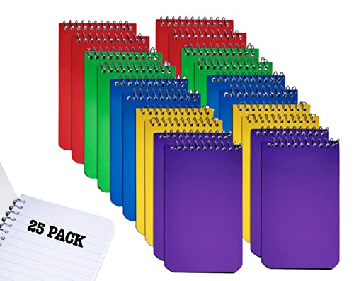 Memo Books, Wirebound Top Spiral Memo Pads 3x5”, Lined College Ruled Paper, Pocket Notebook, Memo Pads for Home Office Accessories, Mini Note Pads - 3x5 Inch - Assorted Colors, 50 Sheets - 25 Pack