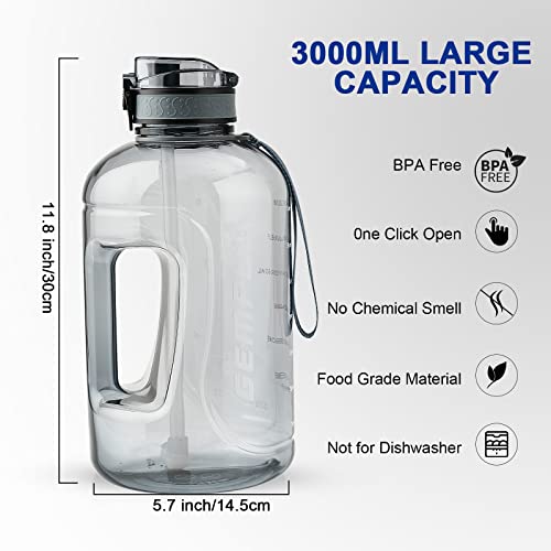 GEMFUL 2 Pack Gallon Water Bottle with Time Marker Handle 74oz and 101oz BPA-Free Leakproof Jug for Gym Hiking Camping