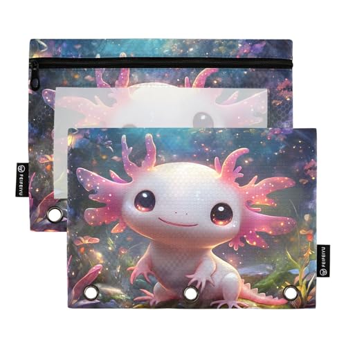 Pencil Pouch for 3 Ring Binder, Cute Axolotl Large Pencil Case Clear Window Pen Bag, Zipper Binder Pouch Accessories for Office School Supplies, 2 Pack - color: A017, size: 9.84 x 7.08 x 0.19 in