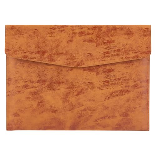 Waterproof A4 PU Leather Envelope File Holder Brown Thin Document Folder Portfolio Filing Oragnizer Pocket Storage Case with Snap Closure for Receipt Contract Stationery Tablet - color: Brown Texture