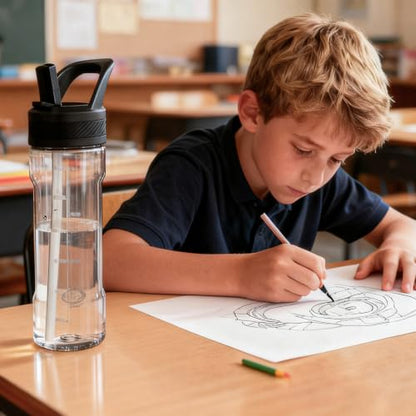 OLDLEY 20oz Kids Water Bottle with Straw, BPA-Free Tritan Water Bottle for School, Leakproof Clear Water Bottle with One Click Open, Measurement Scale, Cup Holder Friendly for Boys Girls,Clear - color: A-Clear