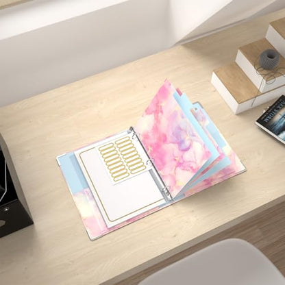 Rouidr Mini 3 Ring Binder with clipboard, 1 inch Round Binder Organizer, 8.5"x5.5" Cute Binder with 5 Dividers Tabs & Clear Sleeves, School Supplies, Office Supplies - color: Cute Pink Marble, size: Mini 1in(8.5 x 5.5 in)