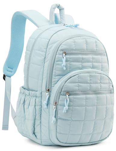 Bookbag for Women, Teen Girls Backpack for High School College Student, Puffer Quilted Back Pack Cute Laptop Backpack for Work Travel Mom Casual Daypack, Blue - color: Blue, size: 15.6in