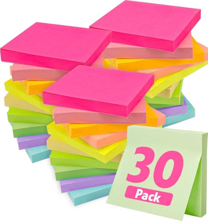 30 Pads Sticky Notes 3x3, Self-Stick Pads Bulk Bright Colors, School Supplies, Office Products, 50 Sheet/Pad - color: 30 Pads