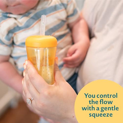 The First Years Squeeze & Sip Toddler Straw Cups - Squeezable Transition Sippy Cup with Silicone Straw - Toddler Feeding Supplies - Blue/Yellow/Red - 7 Oz - 3 Count - Ages 6 Months and Up - color: Blue/Yellow/Red