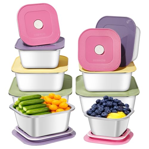 8-Piece Stainless Steel Food Storage Containers Set with 4 Colorful Lids – Airtight & Leakproof for Meal Prep, Lunch, Leftovers – BPA-Free, Dishwasher Safe – Durable Kitchen & Office Organizers - color: 8 pieces (4 different sizes )