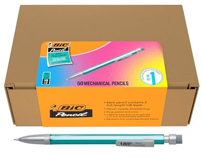 BIC Xtra-Precision Mechanical Pencils with Erasers, Green Barrel, Fine Point (0.5mm), 50-Count Pack - color: Green