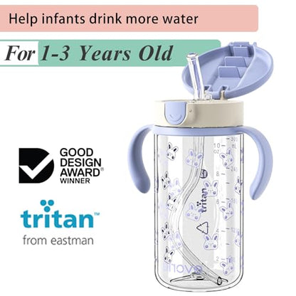 Evorie Tritan Spill Proof Toddler Straw Sippy Cup, 10 oz for Baby and Toddlers 1-3 Years Old, No Spill Straw Water Bottle with Removable Handles, Ideal for School, BPA-Free, Blue Rabbit - color: Blue Rabbit