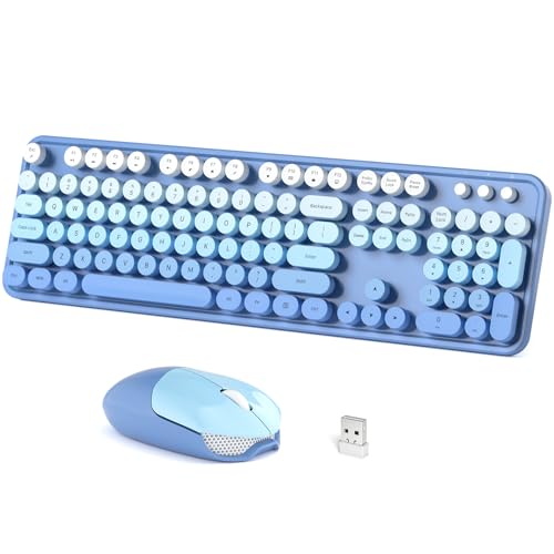 Dilter Wireless Keyboard Mouse Combo, Typewriter Full Size Keyboard with Number Pad and 2 in 1 USB Connected Mouse for Windows 7/8/10, Laptop, Desktop, PC, Computer (Blue) - color: Blue Gradient
