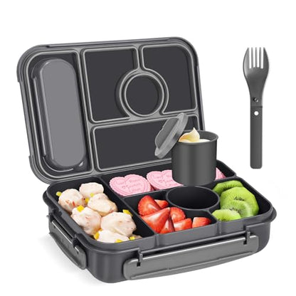 Amathley Bento Box Adult Lunch Box Kids,Lunch Containers for Adults/Kids/Toddler,5 Compartments Bento Lunch Box with Sauce Vontainers,Microwave & Dishwasher & Freezer Safe,BPA-Free (Dark Gray) - color: Dark Gray