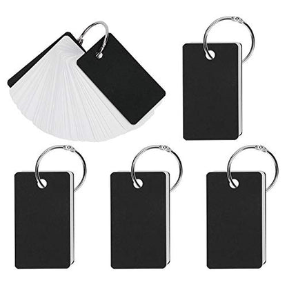 Mini Blank Flash Cards with Binder Rings Kraft Paper Blank Index Cards 4x6 with Punched Holes Easy Flip Flash Card White Study Note Cards Unruled Memo Scratch Pads Small DIY Greeting Cards 5 Pack - color: Black