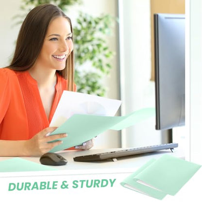 Lincia 100 Pcs Plastic Folders with Pockets and Prong Folders with Prongs 2 Pockets for Office, School for Students, Teachers, Office Workers(Mint Green) - color: Mint Green
