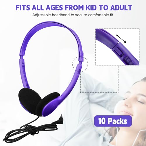 Konohan 30 Pack Headphones Bulk Headphone for School Classroom Student Wired Headphones Adjustable with 3.5 mm Jack for Adults (Purple) - color: Purple