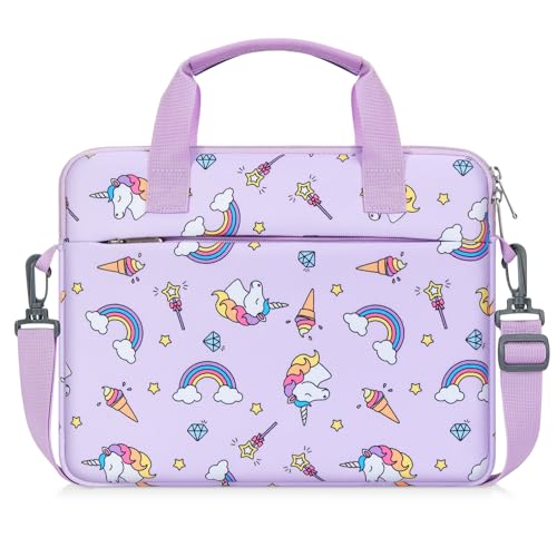 MoKo 10-12.5 Inch Kids Tablet Sleeve Carrying Case for Fire HD 10 13th/11th Gen, Fire HD 8/7 Kids 2022, Tablet Bag with Shoulder Strap for 10/10.1 Inch Android 12/13, Rainbow & Unicorn (Lilac) - color: Lilac Unicorn, style: 12.5 Inch