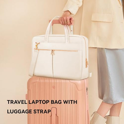 Ferkurn Laptop Bag Case Women Men Computer Bag Compatible with MacBook/HP/LG/Dell, Shoulder Strap Slim Carrying Messenger Briefcase, Beige, 17-17.3 Inch - color: Beige, size: 17-17.3 inch