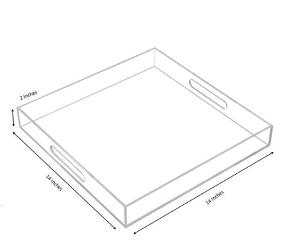 Clear Sturdy Acrylic Serving Tray with Handles - 14x14Inch - Coffee, Appetizer, Breakfast, Butler Tray - Kitchen Countertop & Makeup Drawer Organizer - color: Clear, size: 14" x 14" x 2"