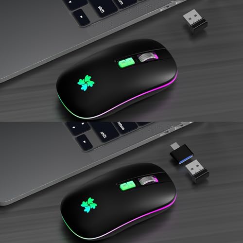 besky Wireless Rechargeable, Backlit LED Portable Silent Computer Mouse for Laptop, PC, MacBook, Chromebook, Notebook, 2.4G USB Cordless Mouse with USB-C Conversion Interface for iPad, Tablet
