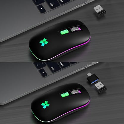 besky Wireless Rechargeable, Backlit LED Portable Silent Computer Mouse for Laptop, PC, MacBook, Chromebook, Notebook, 2.4G USB Cordless Mouse with USB-C Conversion Interface for iPad, Tablet