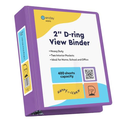 Enday 2 Inch 3 Ring Binder, Purple Heavy Duty Three Ring Binder, 480 Sheets Capacity - 2 Inch Binder for Home School and Office. - color: Purple, size: 2-Inch