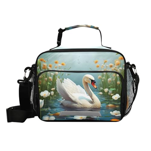 Swan Flower Kids Lunch Box Insulated Lunch Bags Cooler Tote Bag with Removable Shoulder Strap for Boy Girl Student 20848306 - color: Swan