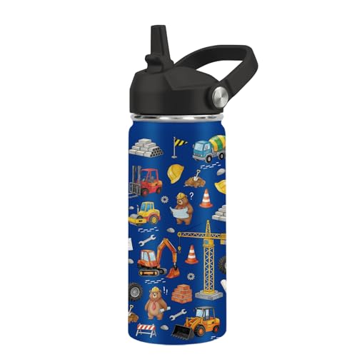 Kids Water Bottle Insulated - Construction Truck Water Bottle for Kids, 16oz Stainless Steel Insulated Water Bottles with Straw, Leakproof BPA-Free Truck Water Bottles for School Sports Travel - color: Construction Truck#blue, size: 16 Ounces