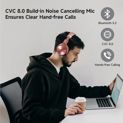 OneOdio Bluetooth Over Ear Headphones, 110 Hrs Wireless/Wired Stereo Sound Foldable Headsets with Deep Bass 50mm Neodymium Drivers for PC/Phone/Tablet - Studio Wireless Pro C, Rose Gold - color: Rose Gold