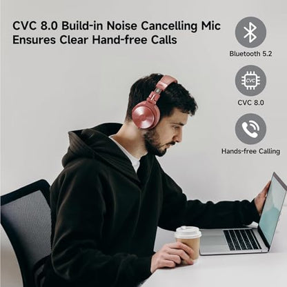 OneOdio Bluetooth Over Ear Headphones, 110 Hrs Wireless/Wired Stereo Sound Foldable Headsets with Deep Bass 50mm Neodymium Drivers for PC/Phone/Tablet - Studio Wireless Pro C, Rose Gold - color: Rose Gold