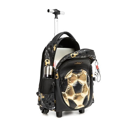 Rolling Backpack with Lunch Box,School Backpack for Boys Roller Bookbags with Wheels for Elementary Students,Black - color: Black Gold Football