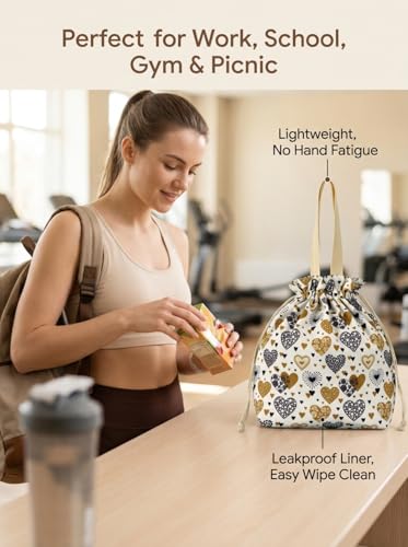 Double-Handle Lunch Bag, Insulated Waterproof Reusable Tote for Women/Students, Fits 2 Bento Boxes + Water Bottle - Ideal for School/Office/Picnic(Yellow) - color: Yellow