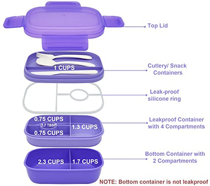 JBGOYON Leakproof Bento Box & Insulated Lunch Bag Set, 4-Piece, Purple | 6-hour thermal retention, includes nested knife fork spoon, 2 reusable snack pouches, designed for adults and kids - color: Purple Set