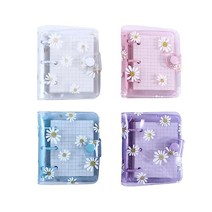 Leadigol 4PCS Mini Transparent 3 Ring Binder Covers with Inner Paper, Daisy Pattern, Soft PVC Notebook Loose Leaf Binder